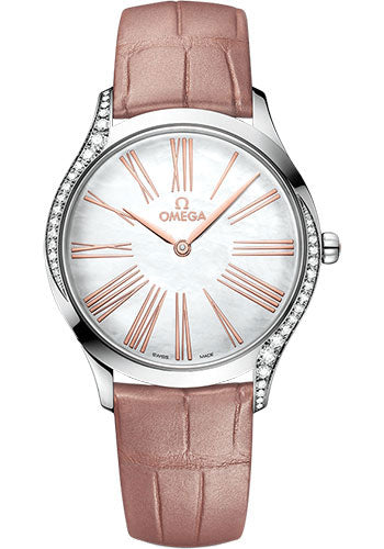 Omega De Ville 428.18.36.60.05.002 Tresor Quartz - 36mm Steel Case - Lacquered White Mother-Of-Pearl Dial - Nude Leather Strap
