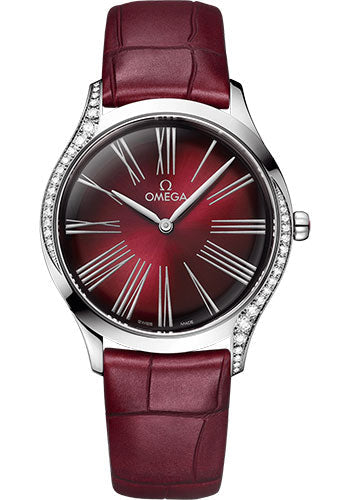 Omega De Ville 428.18.36.60.11.001 Tresor Quartz 36mm Steel Case - Gradient Burgundy Dial - Burgundy Leather Strap