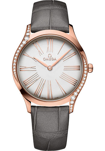 Omega De Ville 428.58.36.60.02.001 Tresor Quartz 36mm Sedna Gold Case - Silver Dial - Grey Leather Strap