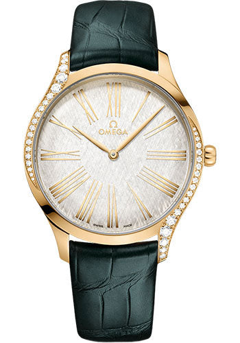 Omega De Ville 428.58.39.60.02.001 Tresor Quartz - 39mm Moonshine Gold Case - Lacquered Opaline Silver Dial - Iridescent Green Leather Strap Main image