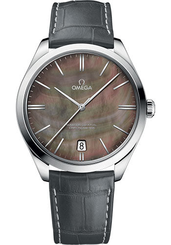 Omega De Ville 432.53.40.21.07.001 Tresor Master Co-Axial 40mm White Gold Case - Tahiti Domed Mother-Of-Pearl Dial - Grey Leather Strap Main image