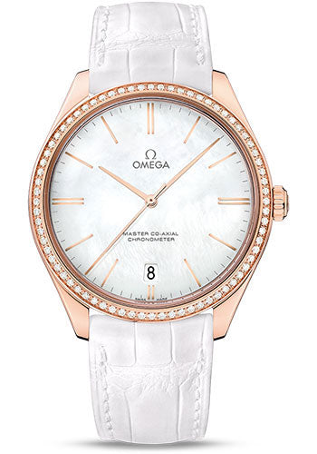 Omega De Ville 432.58.40.21.05.001 Tresor Omega Master Co-Axial 40mm Sedna Gold Case - Diamond Bezel - White Dial - White Leather Strap