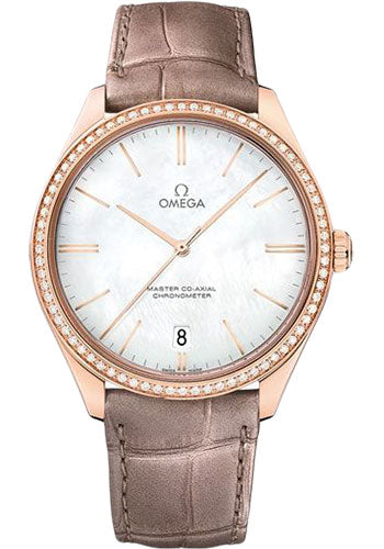 Omega De Ville 432.58.40.21.05.003 Tresor Master Co-Axial 40mm Sedna Gold Case - Diamond-Set Bezel - Domed Mother-Of-Pearl Dial - Brown Leather Strap Main image