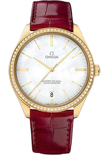 Omega De Ville 432.58.40.21.05.004 Tresor Master Co-Axial 40mm Yellow Gold Case - Diamond-Set Bezel - Domed Mother-Of-Pearl Dial - Red Leather Strap