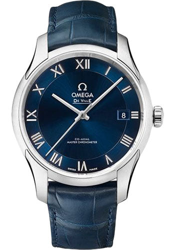 Omega De Ville 433.13.41.21.03.001 Hour Vision Co-Axial Master Chronometer 41mm Steel Case - Two-Zone Blue Dial - Blue Leather Strap