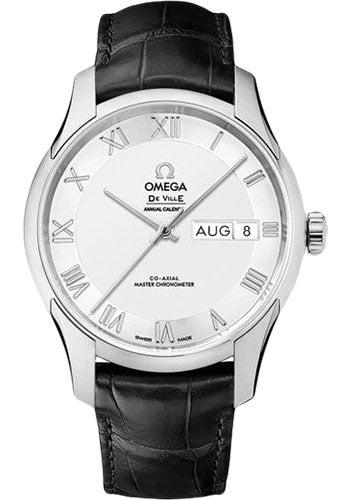 Omega De Ville 433.13.41.22.02.001 Hour Vision Co-Axial Master Chronometer Annual Calendar 41mm Steel Case - Two-Zone -Silver Dial - Black Leather Strap