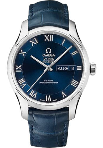 Omega De Ville 433.13.41.22.03.001 Hour Vision Co-Axial Master Chronometer Annual Calendar 41mm Steel Case - Two-Zone Blue Dial - Blue Leather Strap