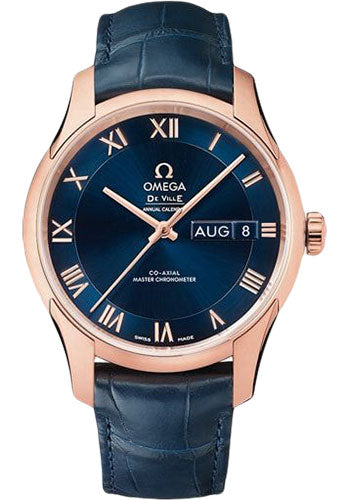 Omega De Ville 433.53.41.22.03.001 Hour Vision Co-Axial Master Chronometer Annual Calendar 41mm Sedna Gold Case - Two-Zone Blue Dial - Blue Leather Strap