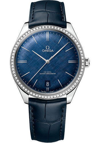 Omega De Ville 435.18.40.21.03.001 Tresor Omega Co-Axial Master Chronometer - 40mm Steel Case - Diamond Bezel - Blue Patterned Dial - Blue Leather Strap