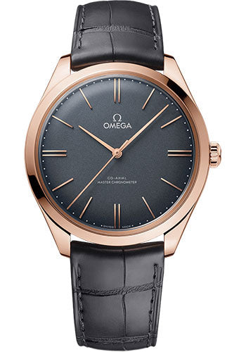 Omega De Ville 435.53.40.21.06.001 Tresor Omega Co-Axial Master Chronometer - 40mm Sedna Gold Case - Grey Enamel Dial - Grey Leather Strap