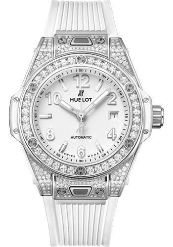 Hublot Big Bang 485.SE.2010.RW.1604 One Click Steel White Pave 33mm - White Dial - White Rubber Strap
