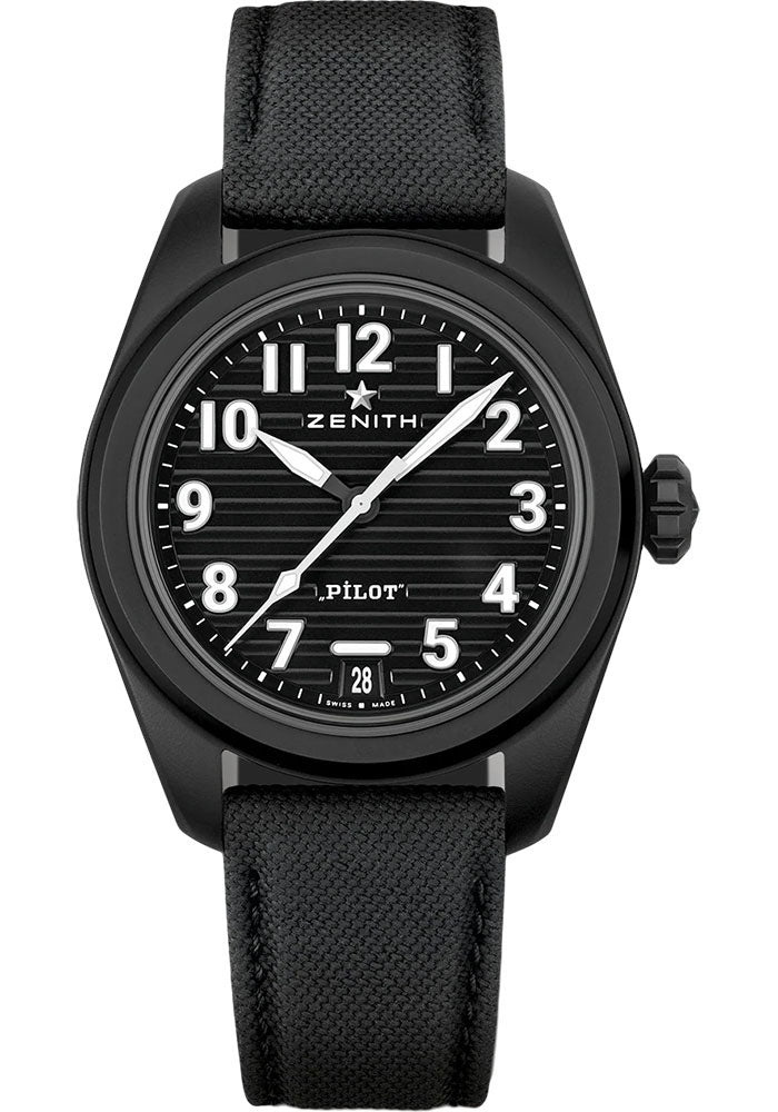 Zenith 49.4000.3620/21.I001 Pilot Automatic 40mm Matte Ceramic Case - Black Dial - Black Cordura Effect Strap Main image