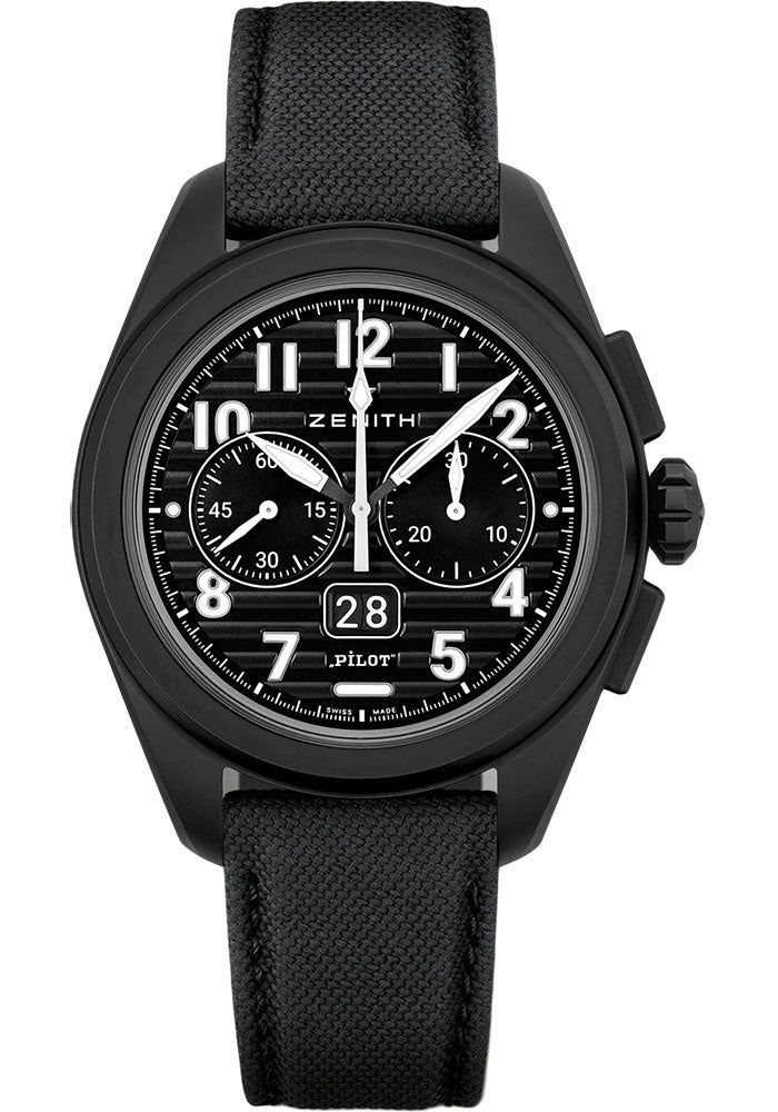 Zenith 49.4000.3652/21.I001 Pilot Big Date Flyback 42.5mm Matte Ceramic Case - Black Dial - Black Cordura Effect Strap Main image