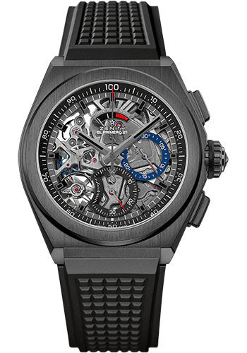 Zenith 49.9000.9004/78.R782 Defy El Primero 21 Black Ceramic - Openworked Dial - Black Rubber Strap