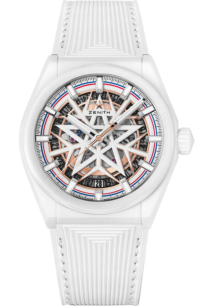 Zenith 49.9002.670-1/02.R796 Defy Classic Skeleton Fusalp 41mm White Ceramic Case - Silver Openworked Dial - White Rubber Strap Main image