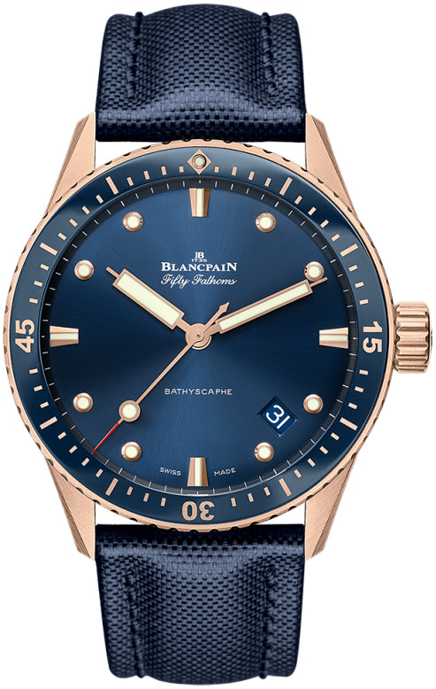 Blancpain 5000 36S40 O52A Fifty Fathoms Bathyscaphe Sedna Gold Blue Canvas Men's Main image