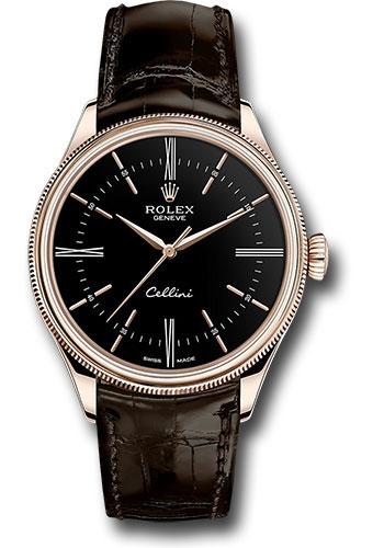 Rolex Cellini 50505 Time Everose - Black Dial - Brown Leather Strap - bkbr