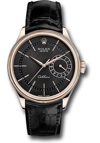 Rolex Cellini 50515 Date Everose Gold - Black Dial - Black Leather Strap - bkbk