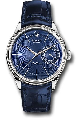 Rolex Cellini 50519 Date White Gold - Blue Dial - Blue Leather Strap - blbl