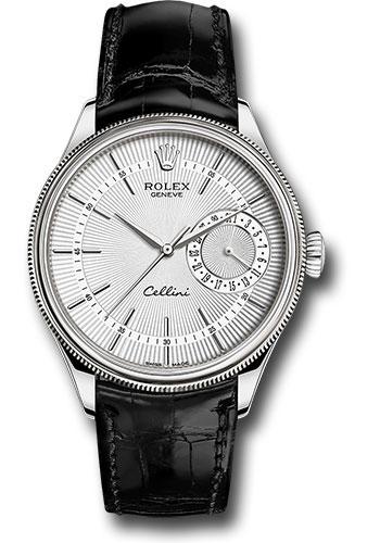 Rolex Cellini 50519 Date White Gold - Silver Dial - Black Leather Strap - sbk