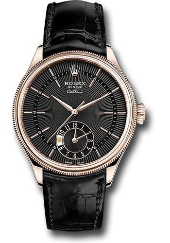 Rolex Cellini 50525 Dual Time Everose Gold - Black Dial - Black Leather Strap - bkbk Main image