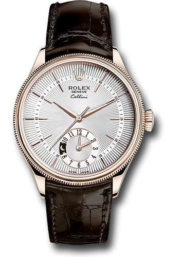 Rolex Cellini 50525 Dual Time Everose Gold - Silver Dial - Brown Leather Strap - sbr Main image