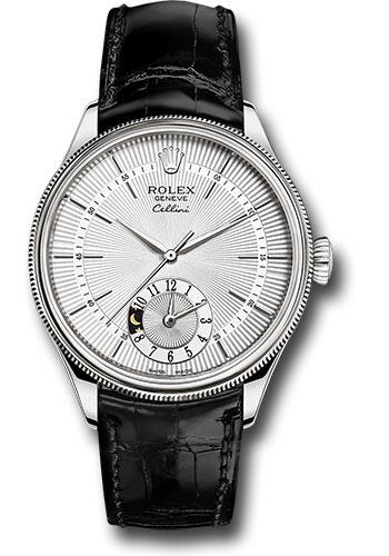 Rolex Cellini 50529 Dual Time White Gold - Silver Dial - Black Leather Strap - sbk