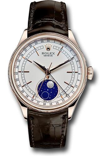 Rolex Cellini 50535 Moonphase Everose Gold - White Dial - Tobacco Leather Strap - wbr