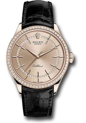 Rolex Cellini 50705RBR Time Everose - Pink Dial - Black Leather Strap - pbk