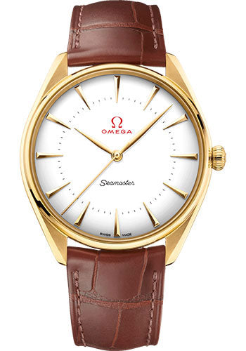 Omega 522.53.40.20.04.001 Specialities Olympic Official Timekeeper 39.5mm Yellow Gold Case - Eggshell White Enamel Dial - Leather Strap