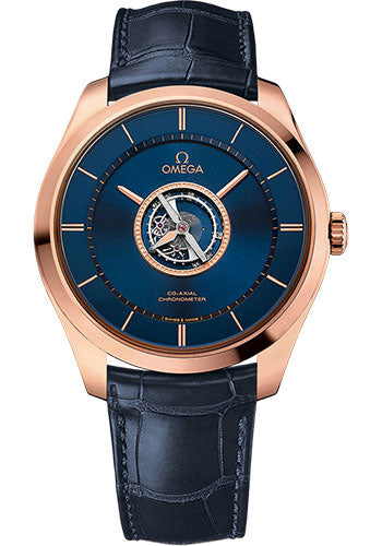 Omega De Ville 528.53.44.21.03.001 Tourbillon Co-Axial Numbered Edition - 44mm Sedna Gold Case - Blue Dial - Blue Leather Strap Main image