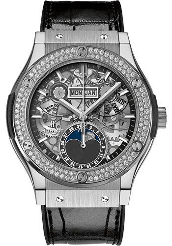 Hublot Classic Fusion 547.NX.0170.LR.1104 Aerofusion Moonphase Titanium Diamonds 42mm - Sapphire Dial - Black Rubber and Leather Strap