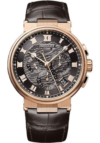 Breguet 5527BR/G3/9WV Marine Chronographe 5527 - Rose Gold Case - Black Dial - Black Leather Strap Main image