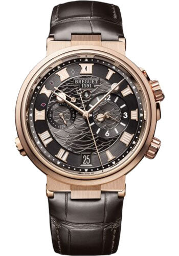 Breguet 5547BR/G3/9ZU Marine Alarme Musicale 5547 - Rose Gold Case - Black Dial - Leather Strap Main image