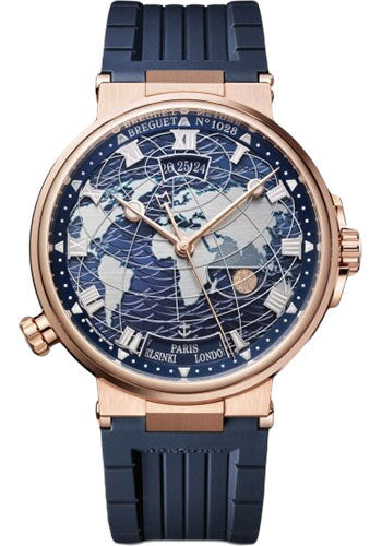 Breguet 5557BR/YS/5WV Marine Hora Mundi 5557 - Rose Gold Case - Blue Dial - Blue Rubber Strap