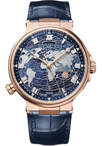 Breguet 5557BR/YS/9WV Marine Hora Mundi 5557 - Rose Gold Case - Blue Dial - Blue Leather Strap