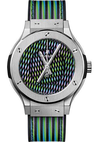 Hublot Classic Fusion 565.NX.8900.VR.CZD19 Cruz Diez Titanium 38mm - Cruz Diez Two-Level Dial - Black Rubber and Cruz Diez Leather Strap