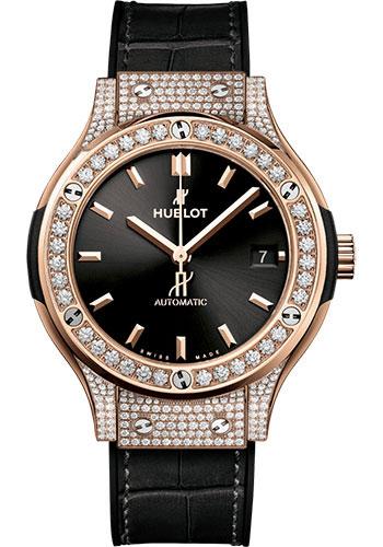 Hublot Classic Fusion 565.OX.1480.LR.1604 King Gold Pave 38mm - Black Dial - Black Rubber and Leather Strap