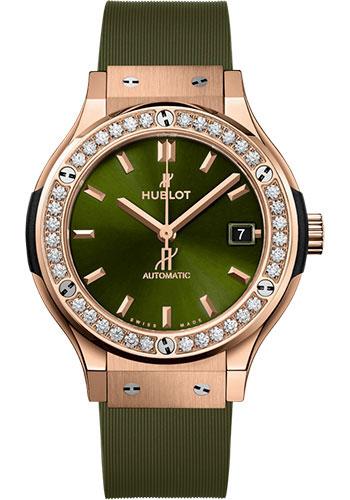 Hublot Classic Fusion 565.OX.8980.RX.1204 King Gold Green Diamonds 38mm - Green Dial - Green Lined Rubber Strap Main image