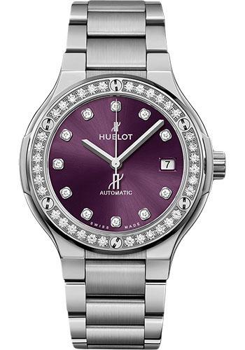Hublot Classic Fusion 568.NX.897V.NX.1204 Titanium Purple Diamonds Bracelet 38mm - Purple Dial