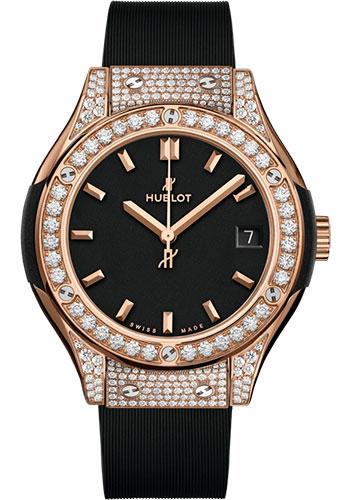 Hublot Classic Fusion 581.OX.1181.RX.1704 King Gold Pave 33mm - Black Dial - Black Rubber and Leather Strap