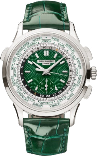 Patek Philippe World Time 5930P-001 Complications 39.5mm Flyback Chronograph Platinum Green Dial Main image