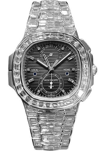 Patek Philippe Nautilus 5990/1400G-001 Travel Time Chronograph - White Gold Diamond Case