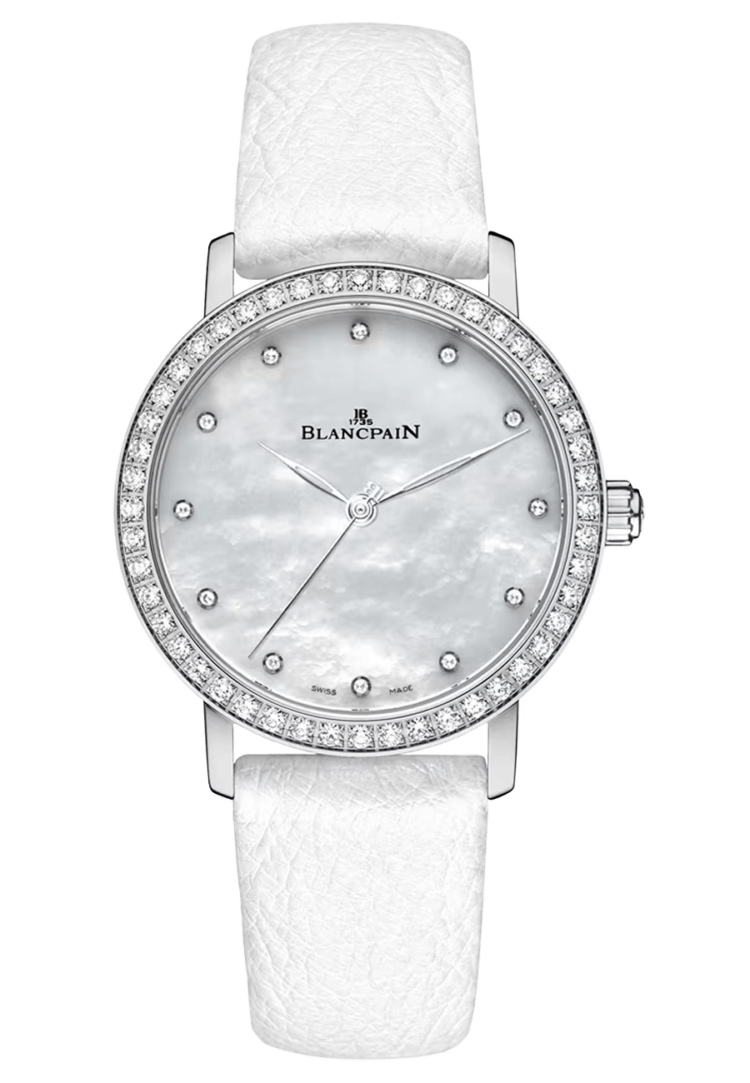 Blancpain 6102 4654 95A Villeret Ultraplate Steel Diamond Mother of Pearl Leather Ladies