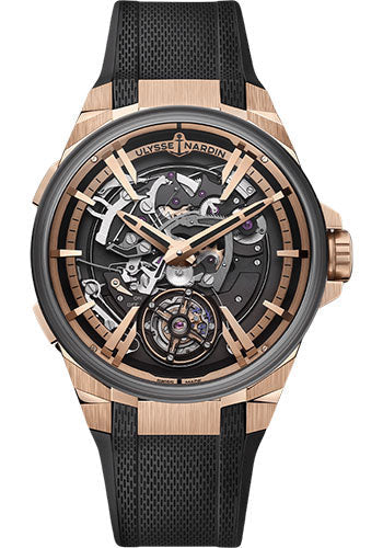 Ulysse Nardin 6215-400-3A/02 Blast Hourstriker 45mm Rose Gold and Titanium Case Black Dial Black Rubber Strap