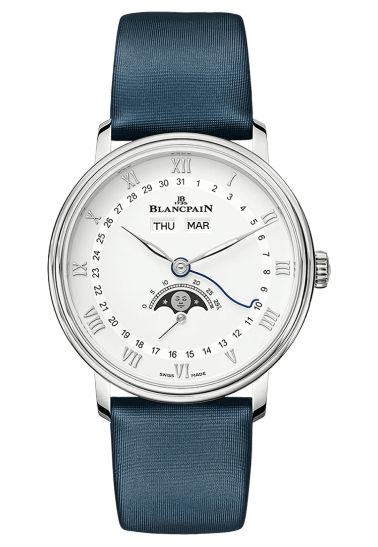 Blancpain 6264 1127 95A Villeret Quantieme Complet Steel Blue Satin Ladies