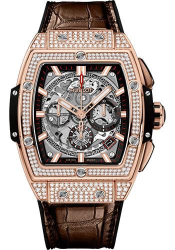 Hublot Spirit of Big Bang 641.OX.0183.LR.1704 King Gold Pave 42mm - Sapphire Dial - Black Rubber and Brown Leather Strap