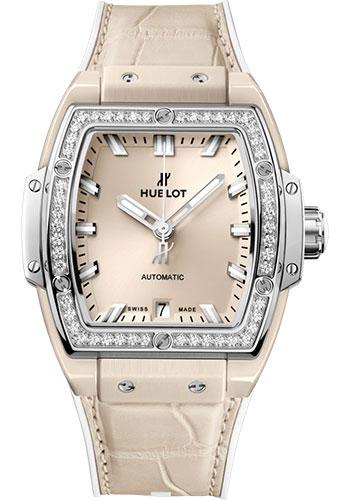 Hublot Spirit of Big Bang 665.CZ.891B.LR.1204 Beige Ceramic Titanium Diamonds 39mm - Beige Dial - White Rubber and Beige Alligator Strap Main image