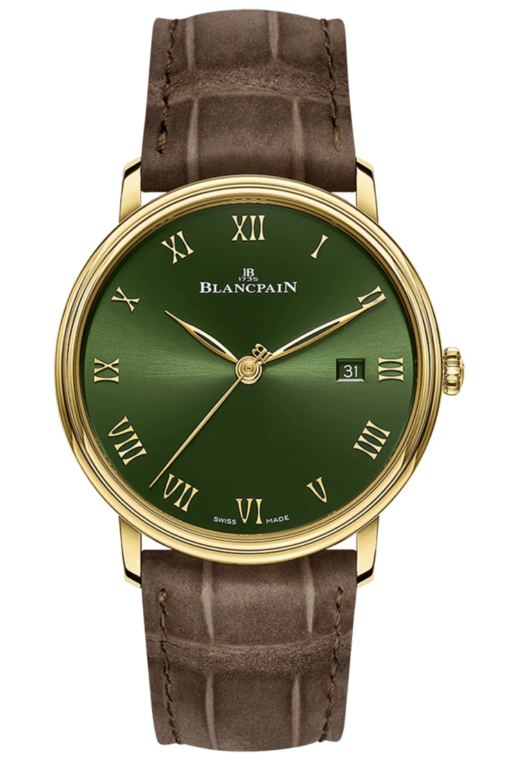 Blancpain 6651 1453 55A Villeret Extraplate 40mm Green Dial Yellow Gold Alligator Men's Main image