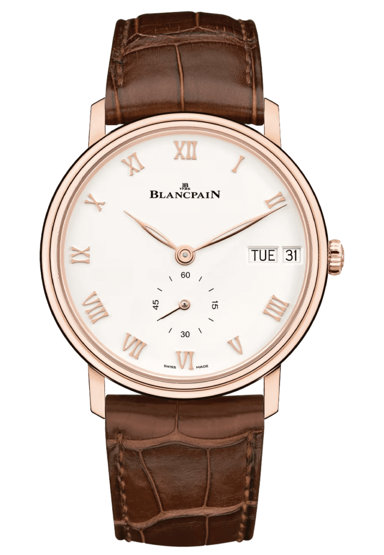 Blancpain 6652 3642 55A Villeret Jour Date Red Gold & Brown Alligator Men's